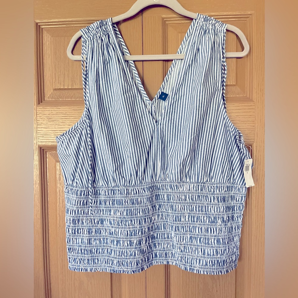 Denim blue and white stripe sleeveless top
